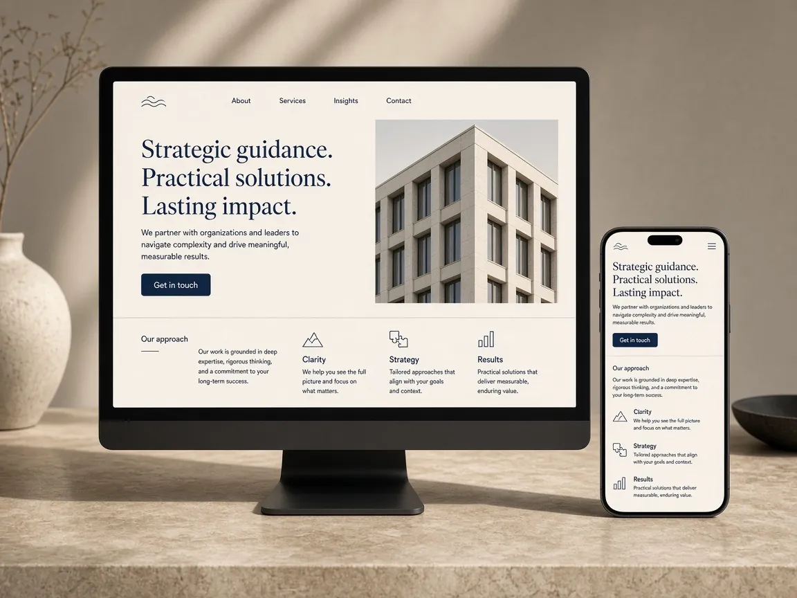 A professional business website shown on a desktop and a phone